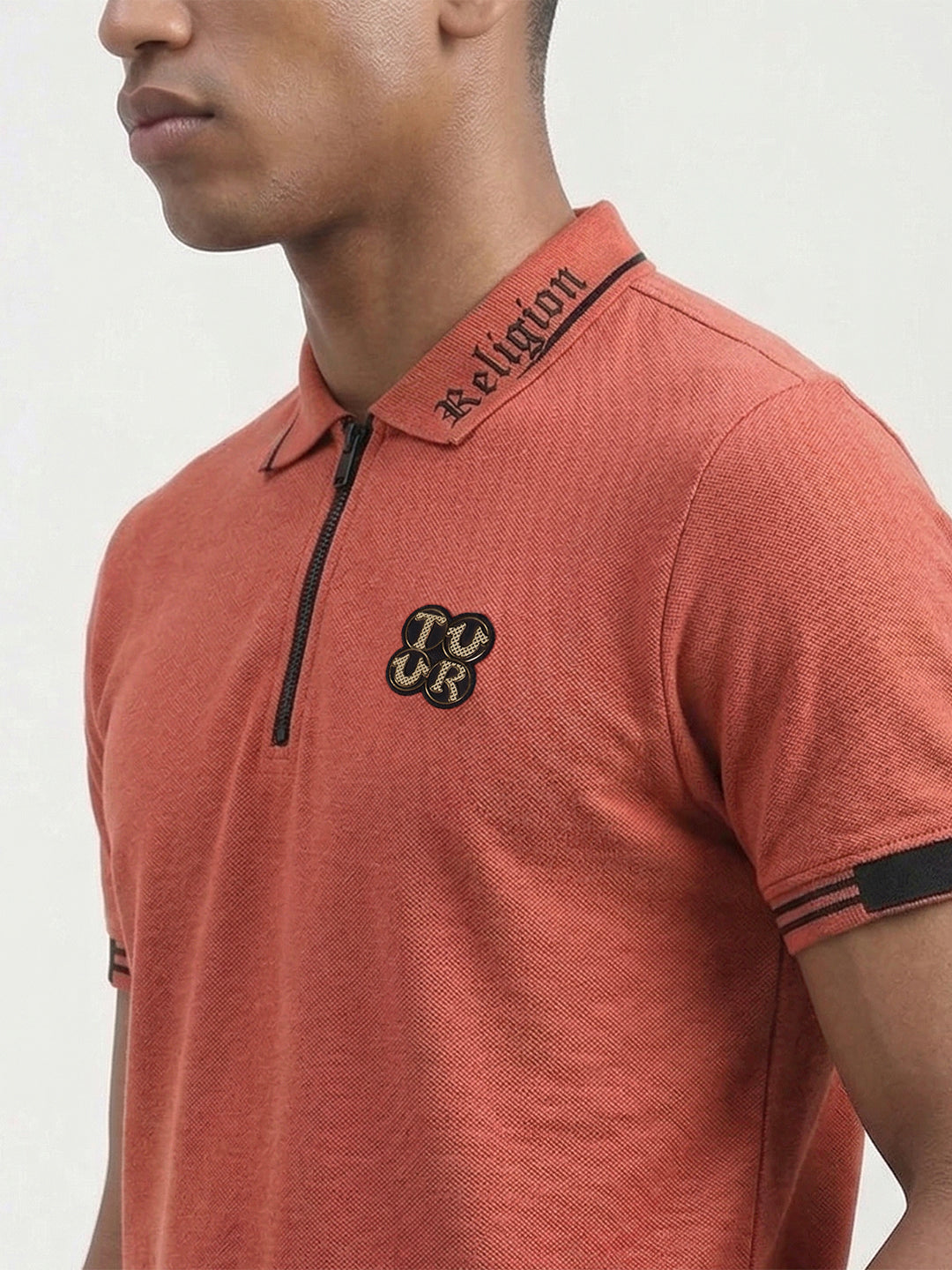 True Religion Men Orange Solid Regular Fit Polo T-Shirt
