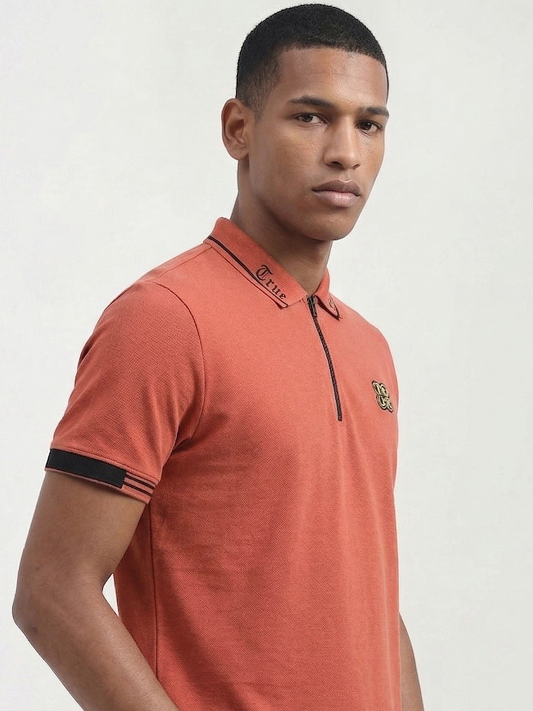 True Religion Men Orange Solid Regular Fit Polo T-Shirt