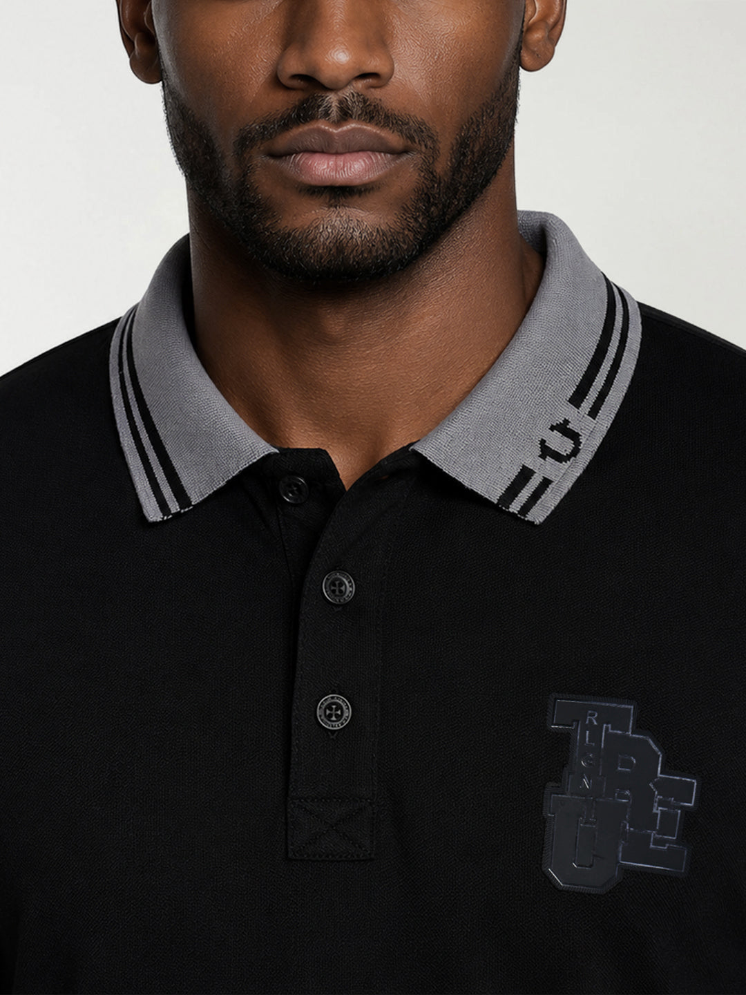 True Religion Men Black Solid Regular Fit Polo T-Shirt