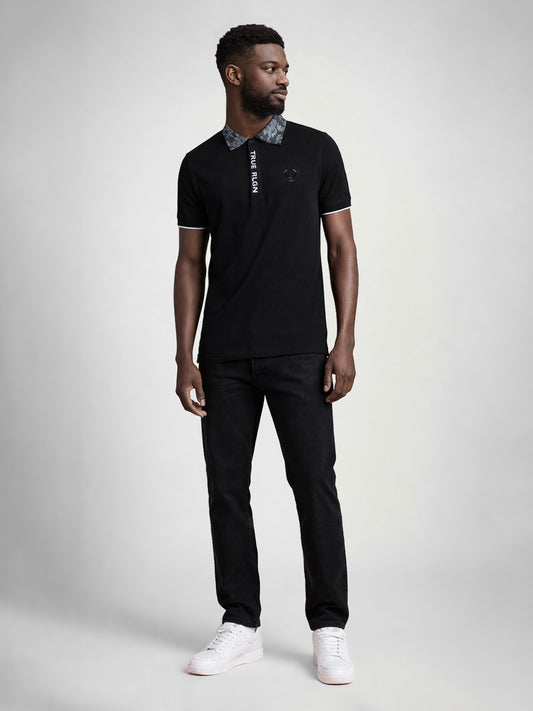 True Religion Men Black Solid Polo T-Shirt