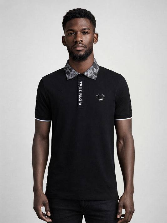 True Religion Men Black Solid Polo T-Shirt