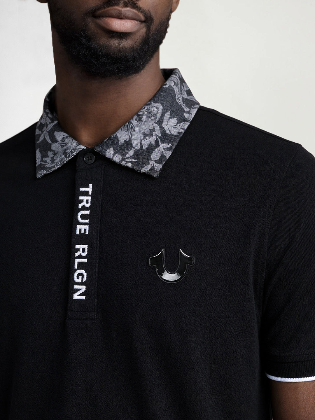 True Religion Men Black Solid Polo T-Shirt