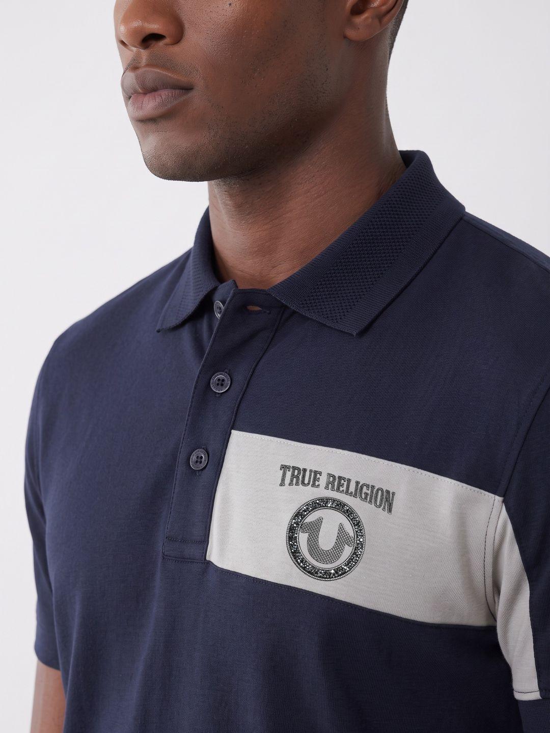 True Religion Men Navy Solid Regular Fit Polo T-Shirt