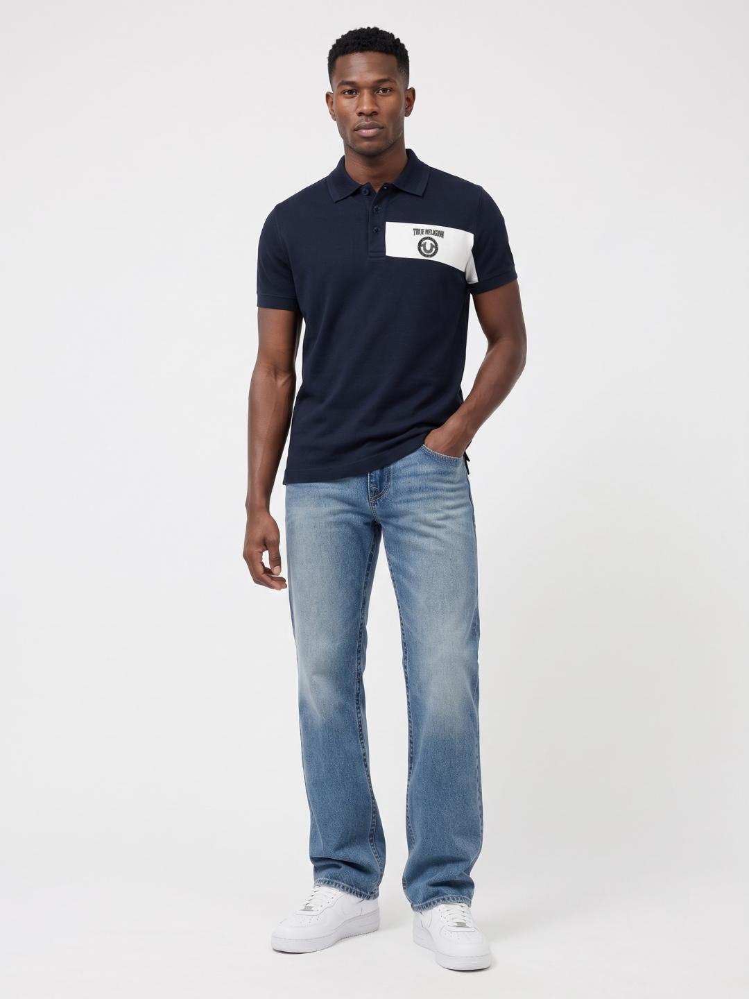 True Religion Men Navy Solid Regular Fit Polo T-Shirt
