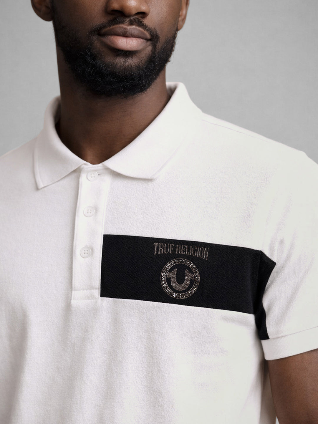 True Religion Men Cream Colourblocked Polo T-Shirt