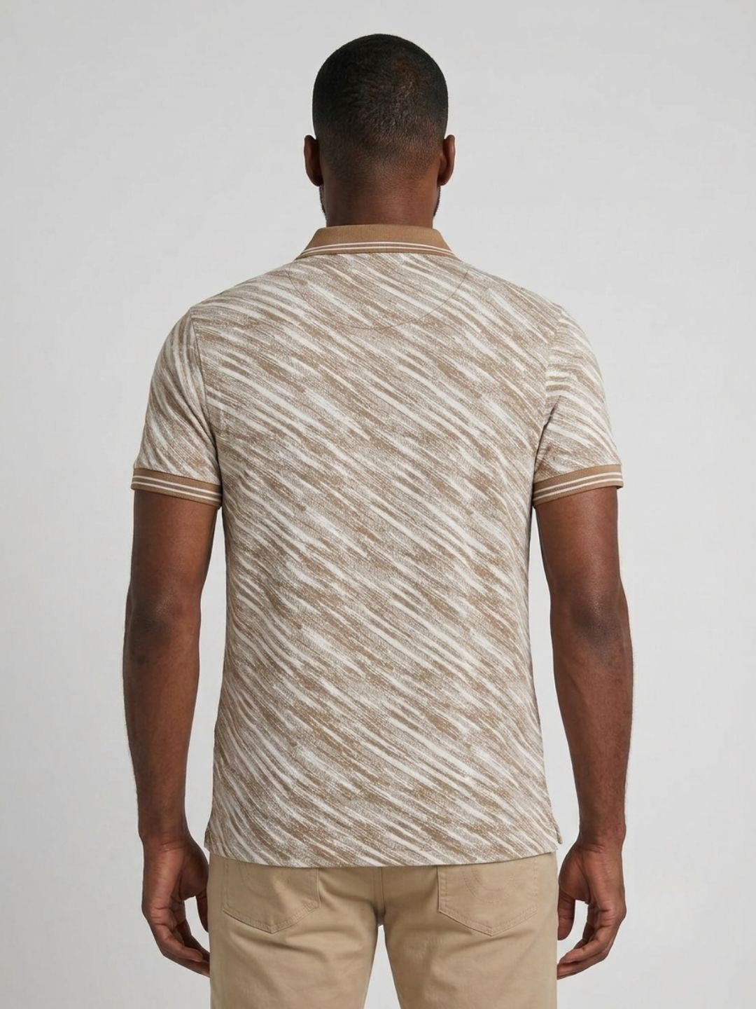 True Religion Men Beige Striped Regular Fit Polo T-Shirt
