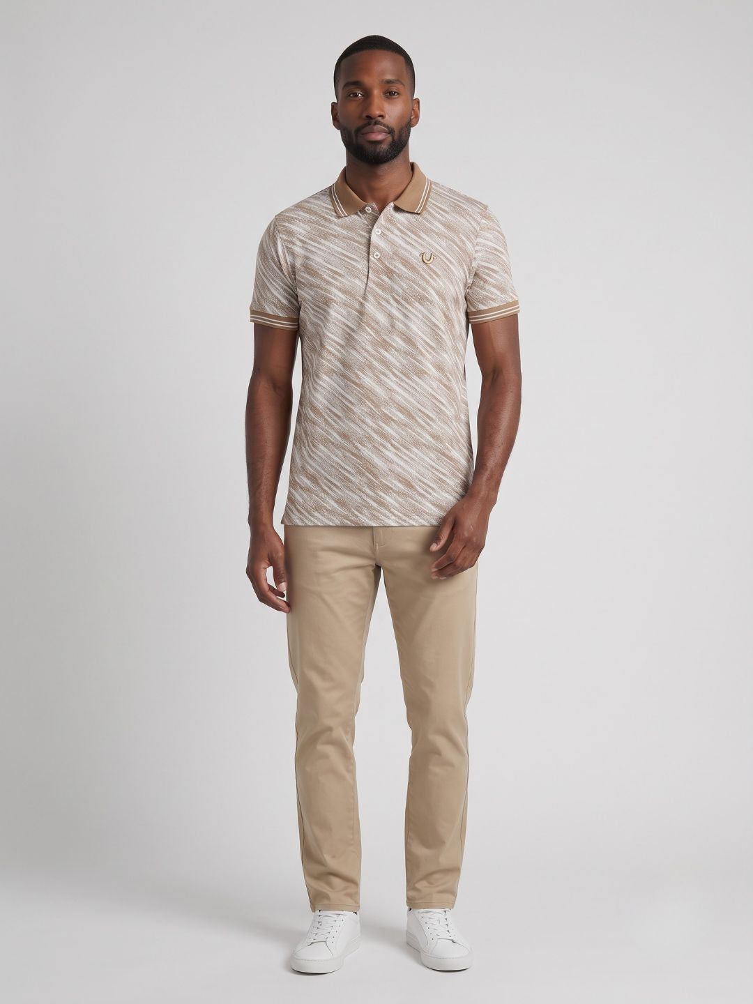 True Religion Men Beige Striped Regular Fit Polo T-Shirt