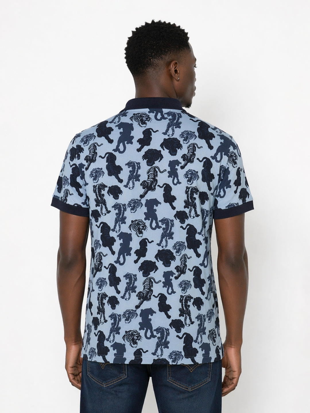 True Religion Blue Cotton Printed Men Polo Tshirt