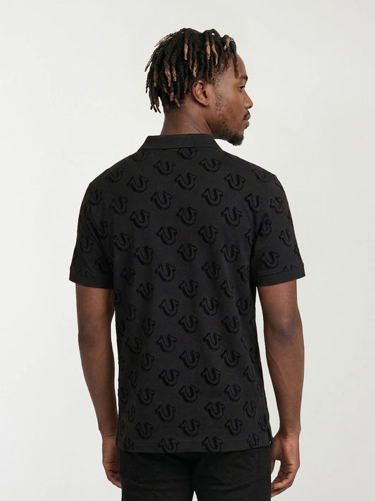 True Religion Men Black Printed Polo T-Shirt