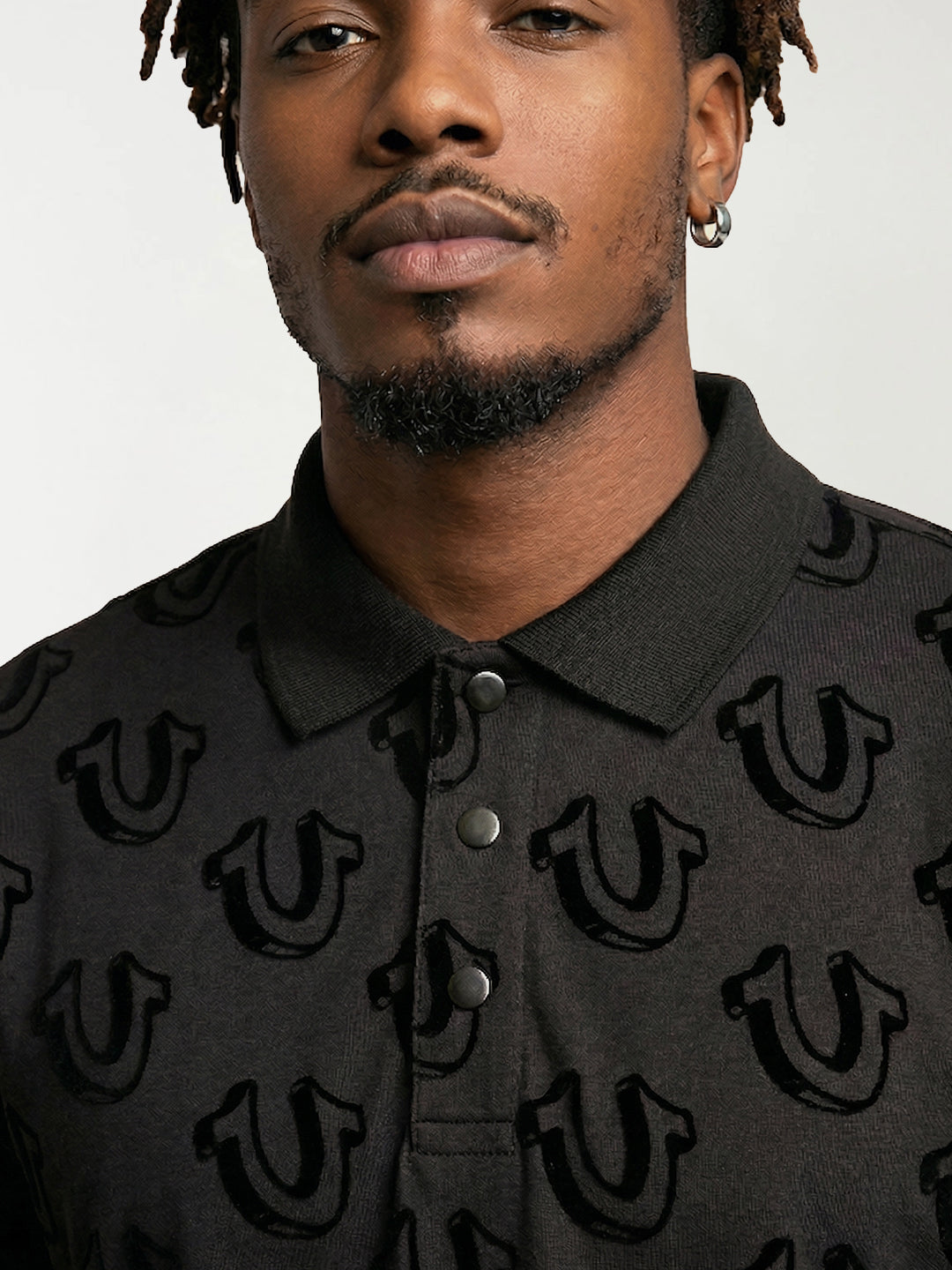 True Religion Men Black Printed Polo T-Shirt