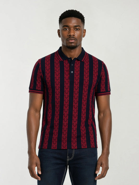 True Religion Red Cotton Striped Men Polo Tshirt