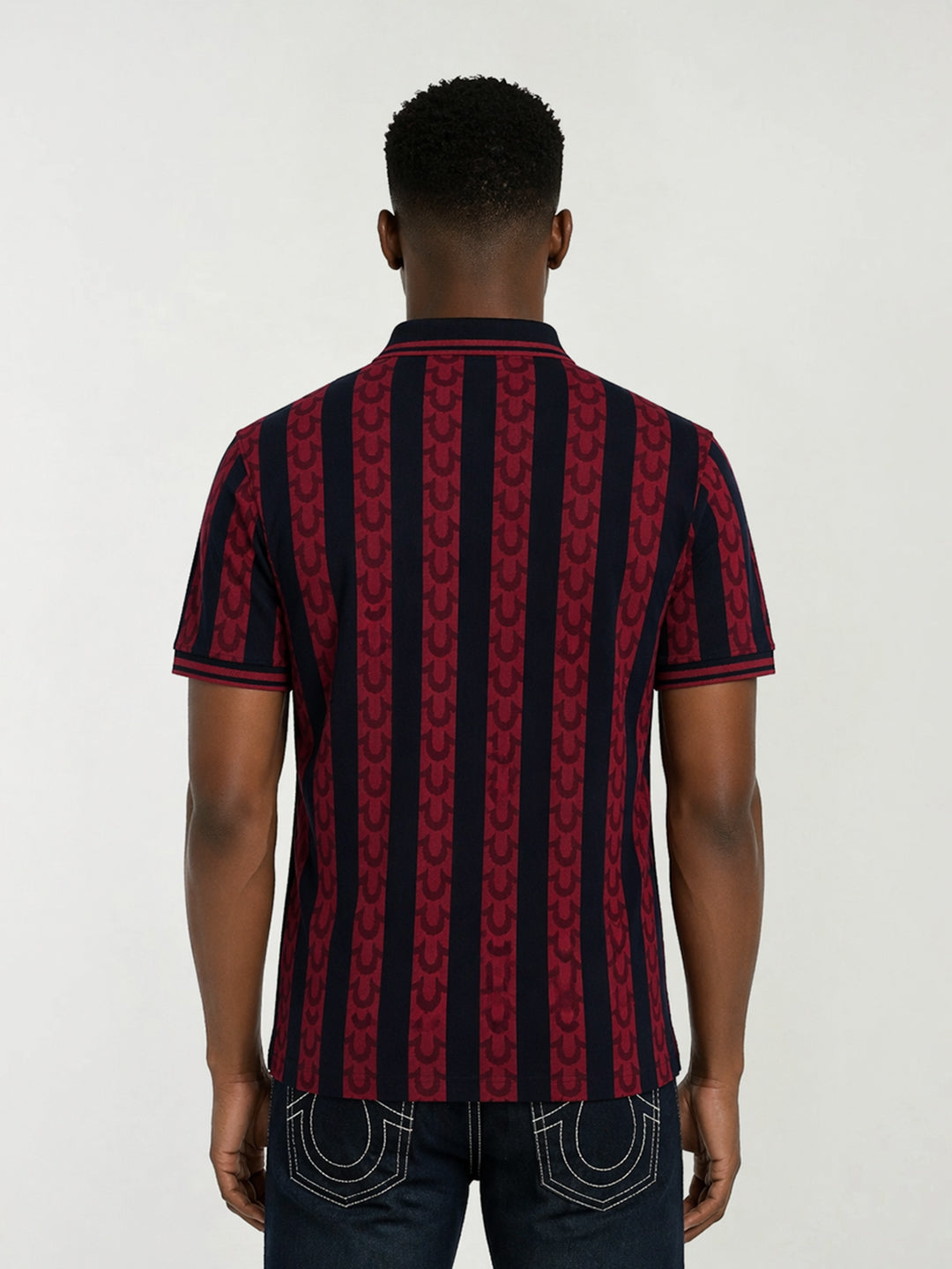 True Religion Red Cotton Striped Men Polo Tshirt