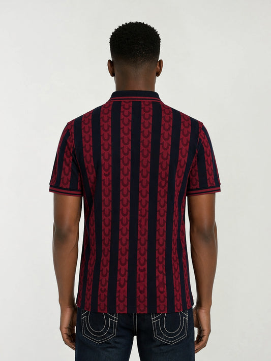True Religion Red Cotton Striped Men Polo Tshirt