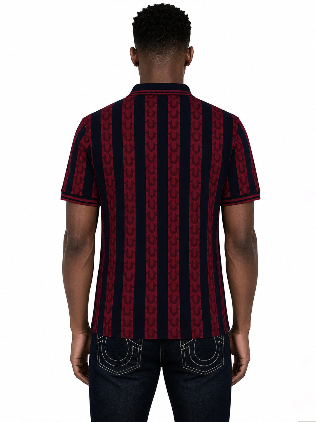 True Religion Men Red Striped Regular Fit Pure Cotton Polo T-Shirt