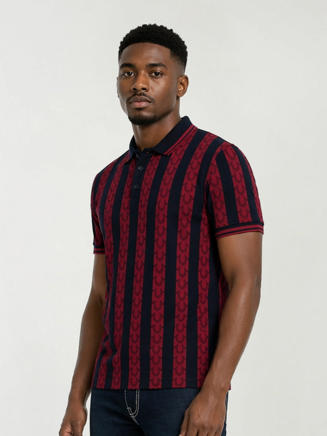 True Religion Red Cotton Striped Men Polo Tshirt