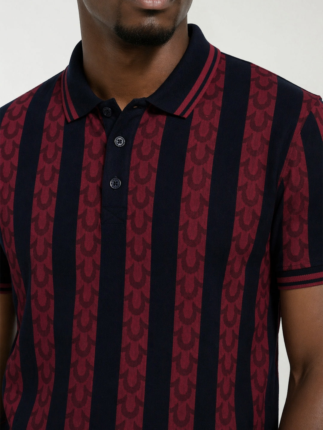True Religion Men Red Striped Regular Fit Pure Cotton Polo T-Shirt