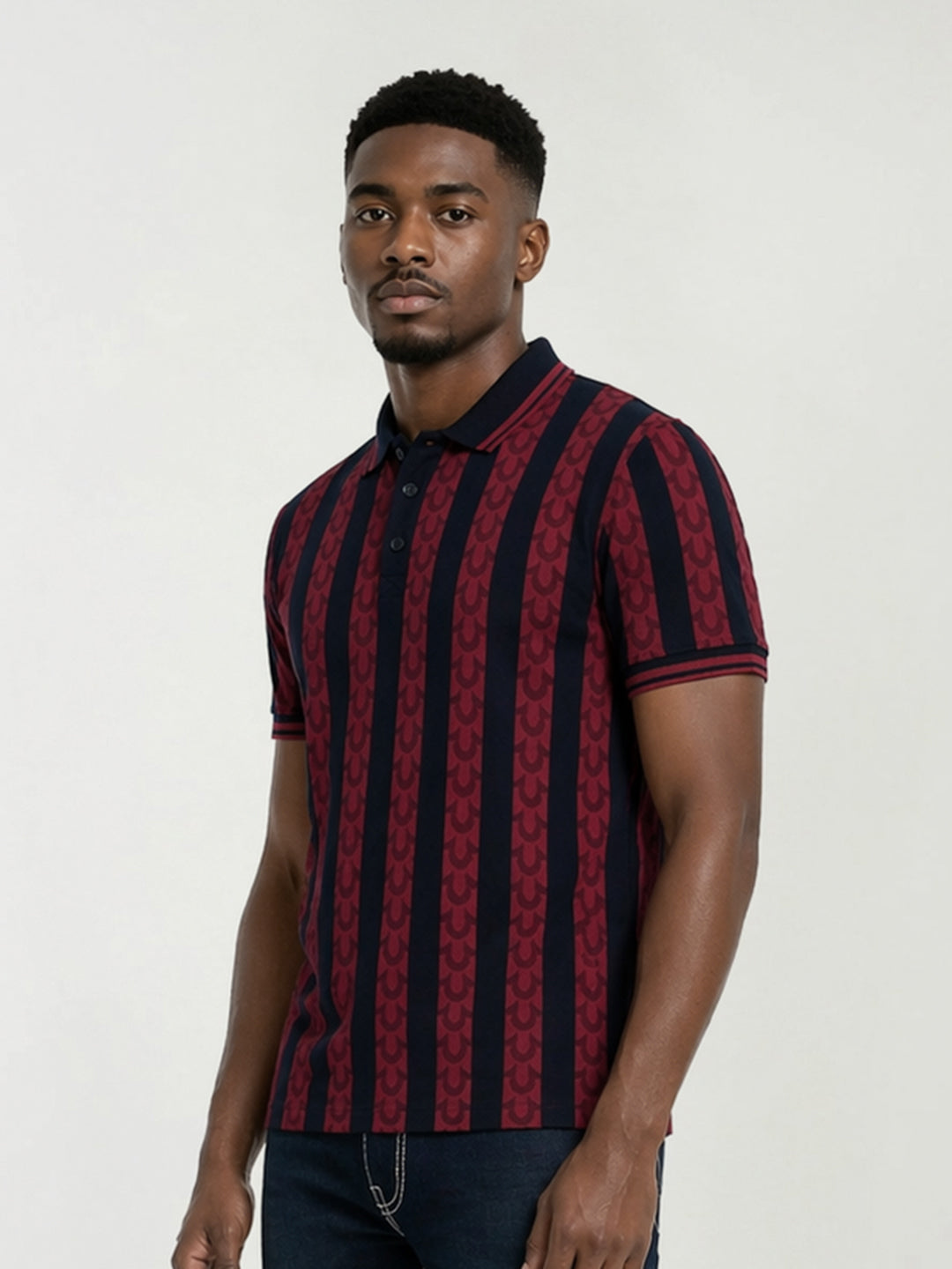 True Religion Men Red Striped Regular Fit Pure Cotton Polo T-Shirt