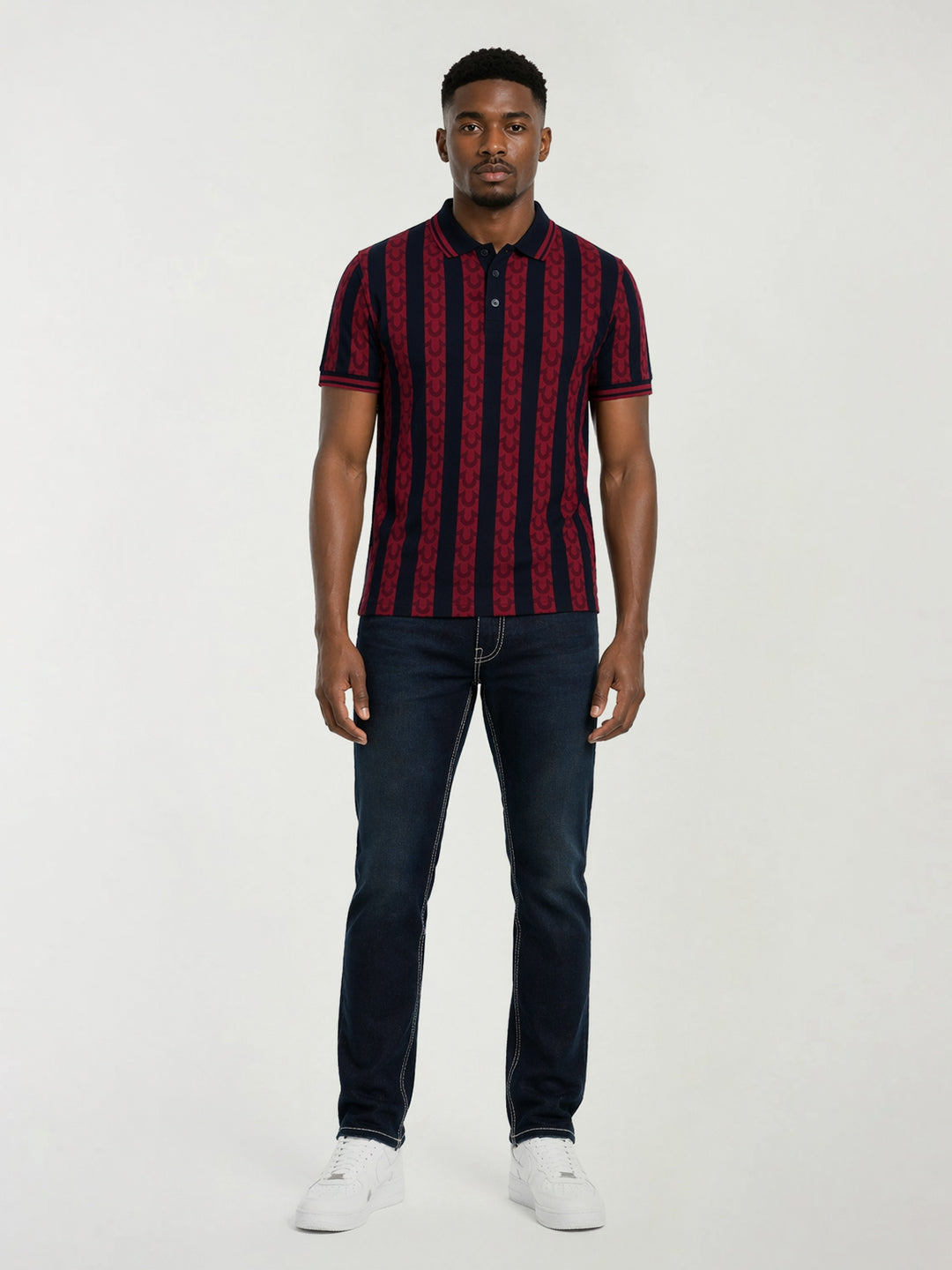 True Religion Red Cotton Striped Men Polo Tshirt