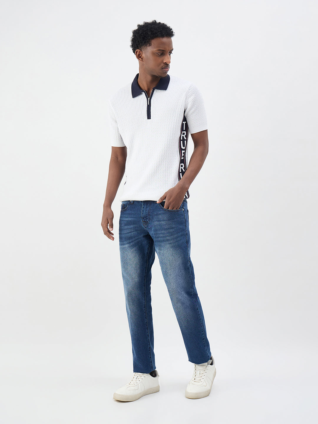 True Religion Men Solid White Polo T-Shirt