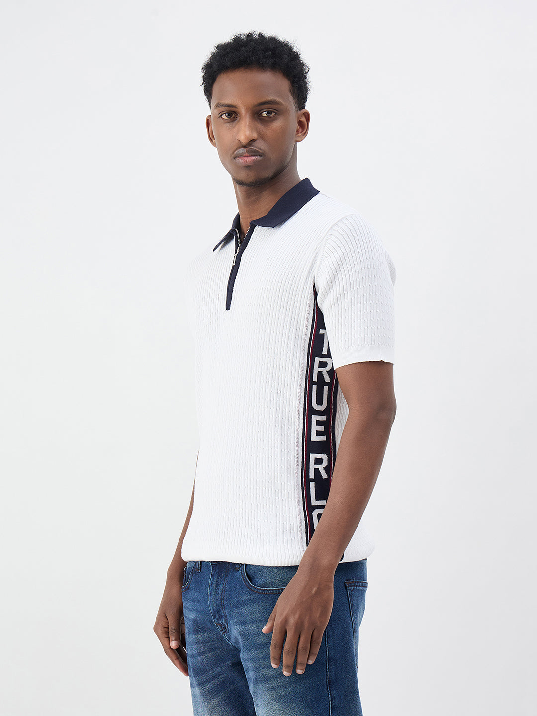 True Religion Men Solid White Polo T-Shirt