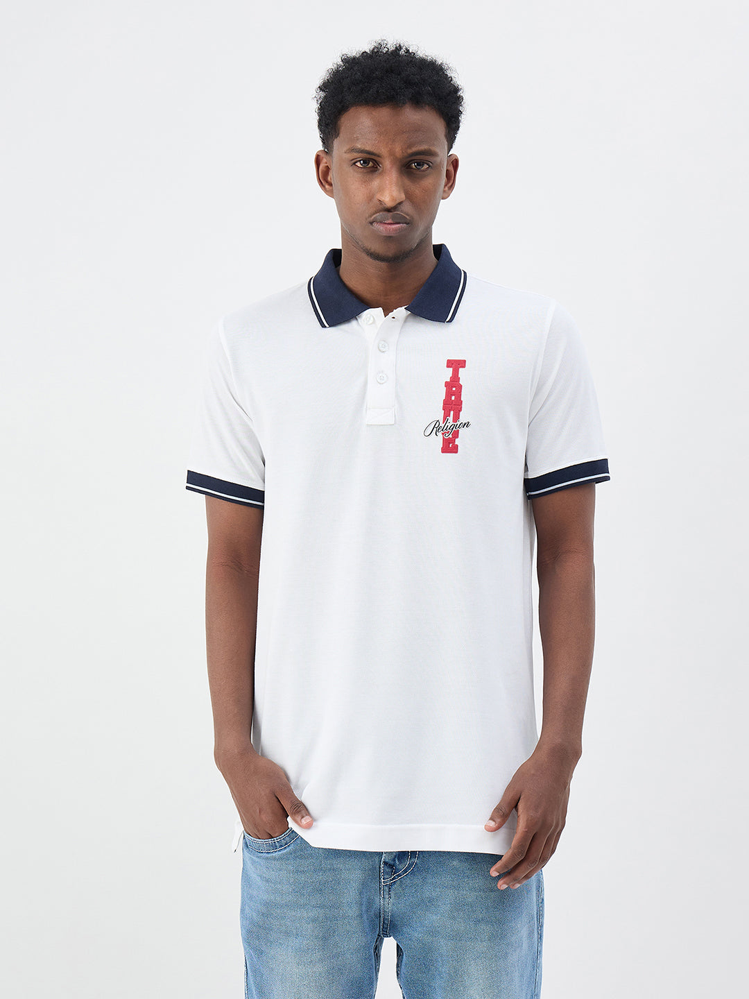 True Religion Men Solid White Polo T-Shirt