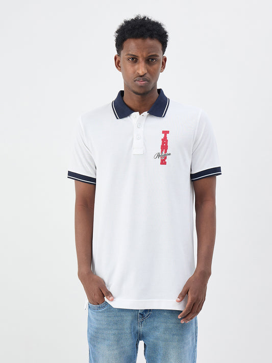 True Religion Men Solid White Polo T-Shirt
