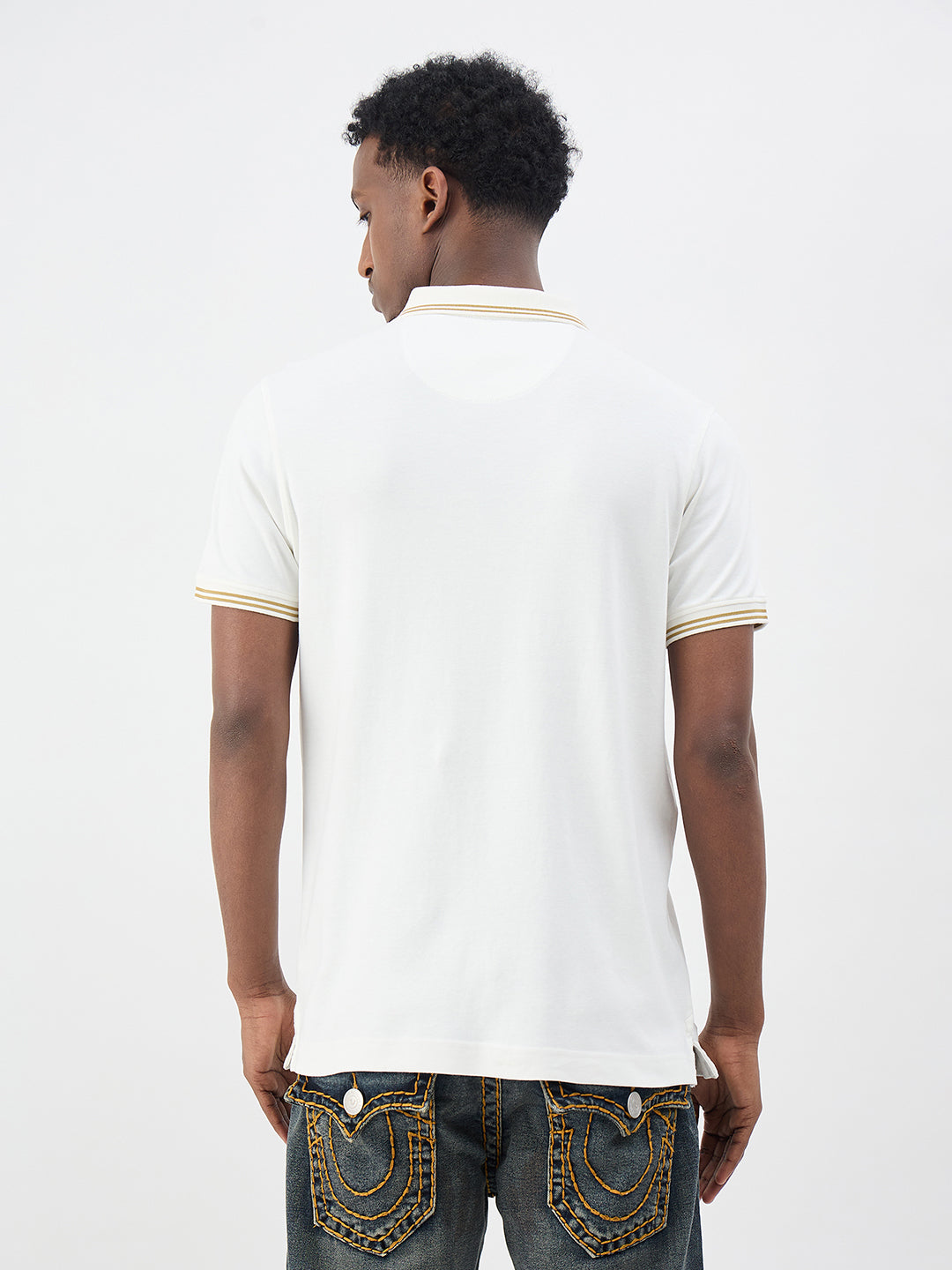 True Religion Men Solid White Polo T-Shirt