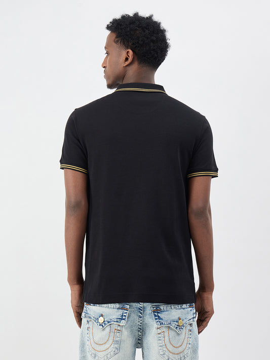 True Religion Men Black Solid Regular Fit Pure Cotton Polo T-Shirt