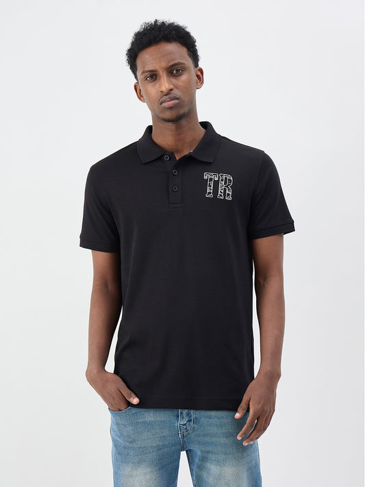 True Religion Men Solid Black Polo T-Shirt