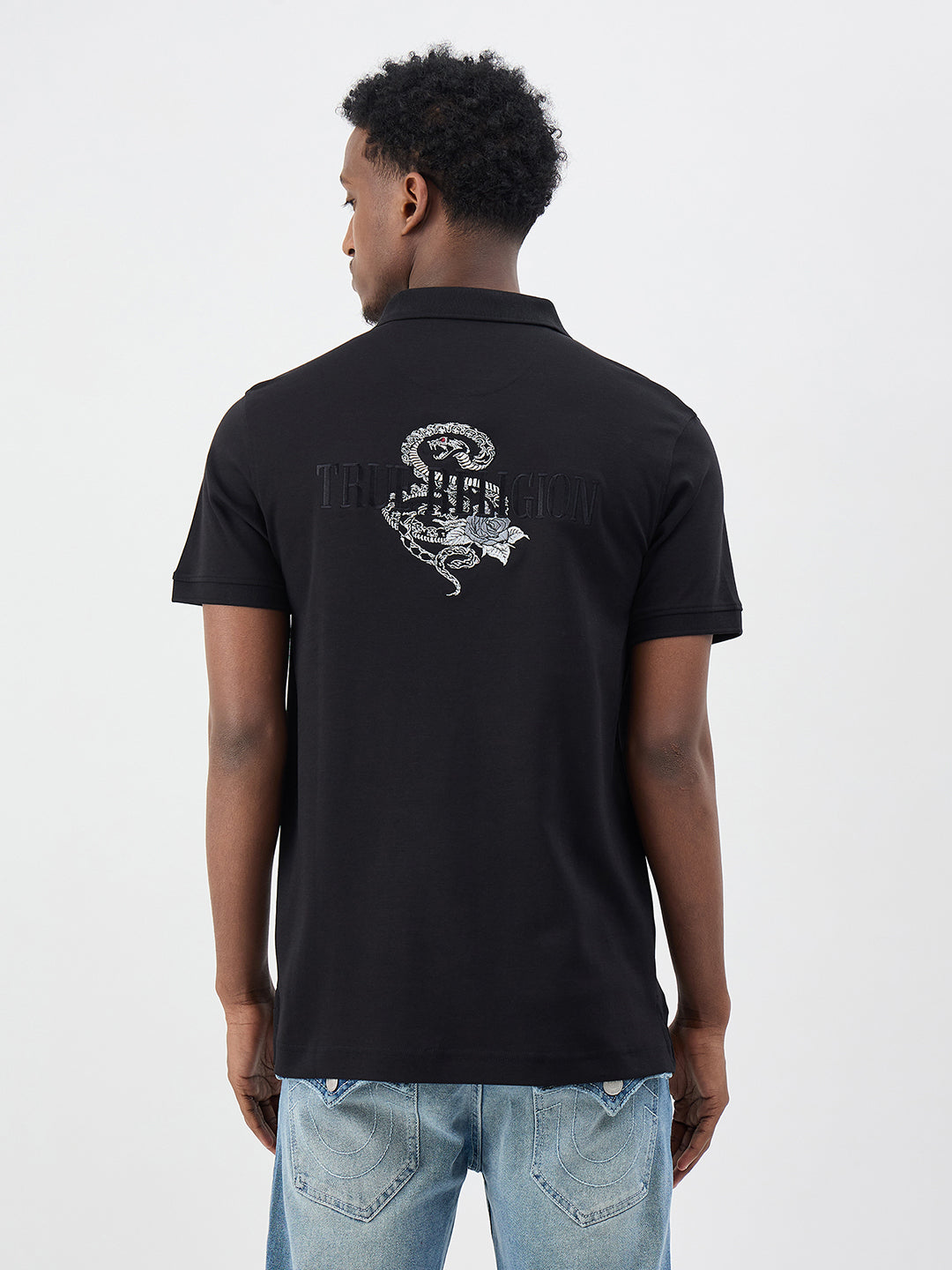 True Religion Men Solid Black Polo T-Shirt