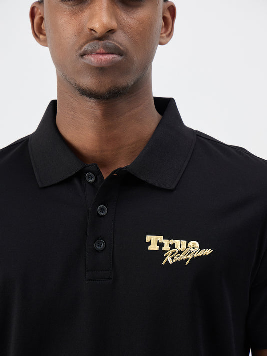True Religion Men Solid Black Polo T-Shirt