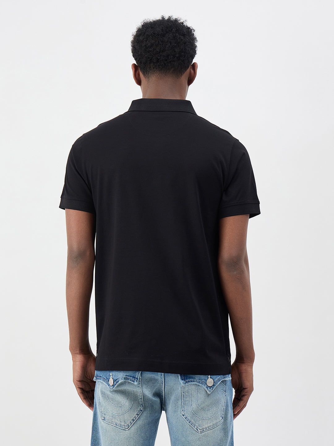 True Religion Men Solid Black Polo T-Shirt