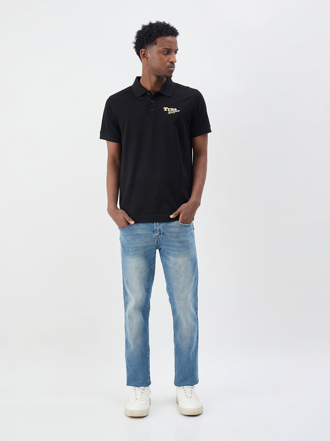 True Religion Men Solid Black Polo T-Shirt
