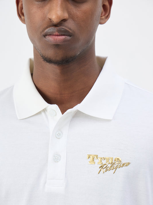 True Religion Men Solid White Polo T-Shirt