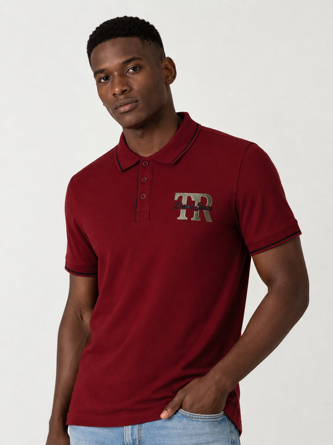True Religion Men Maroon Solid Regular Fit Pure Cotton Polo T-Shirt