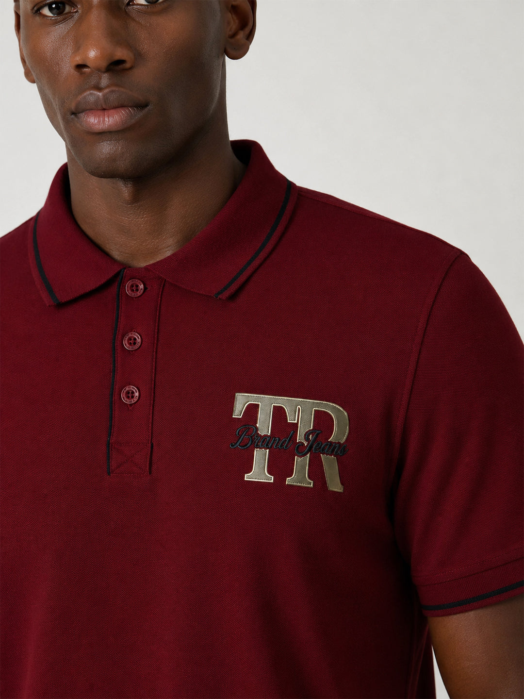 True Religion Men Maroon Solid Regular Fit Pure Cotton Polo T-Shirt