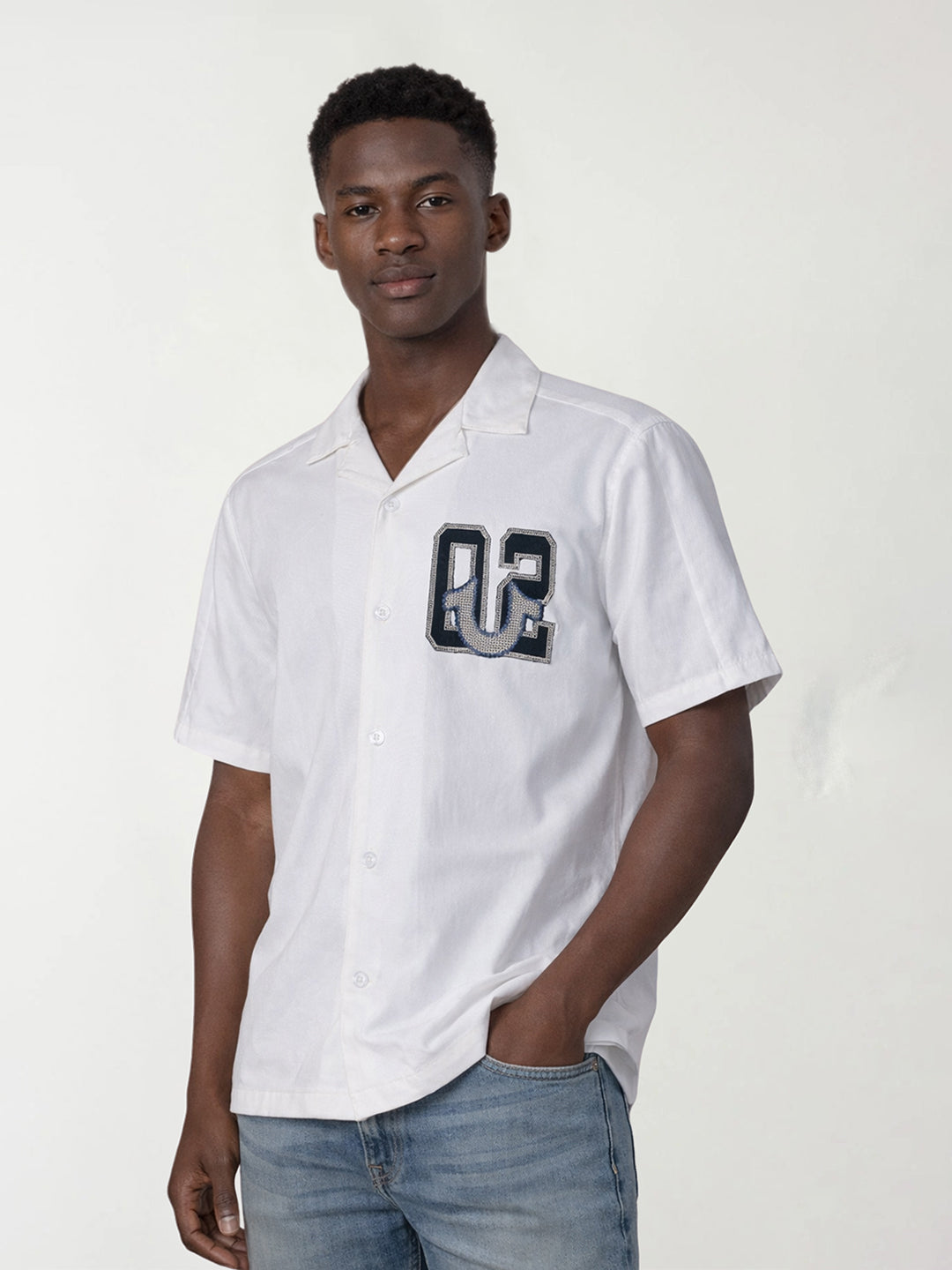 True Religion Men Cotton White Solid Shirt