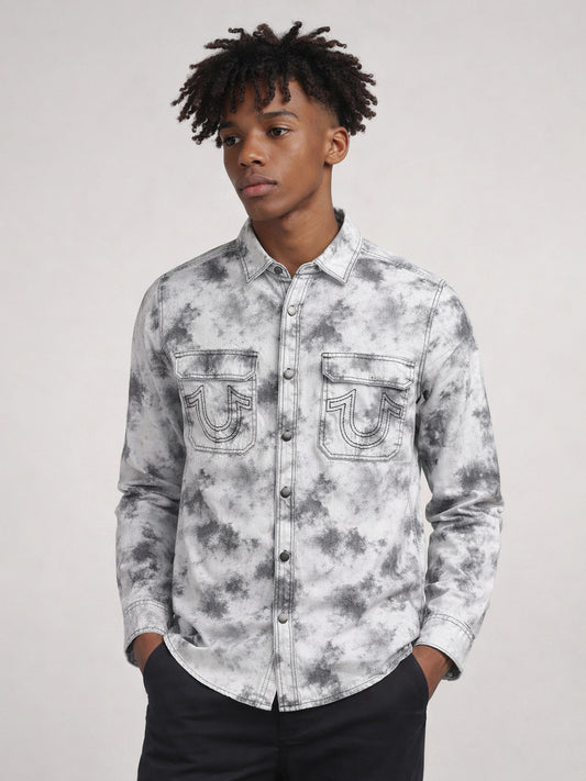 True Religion Men White Tie-Dye Regular Fit Shirt