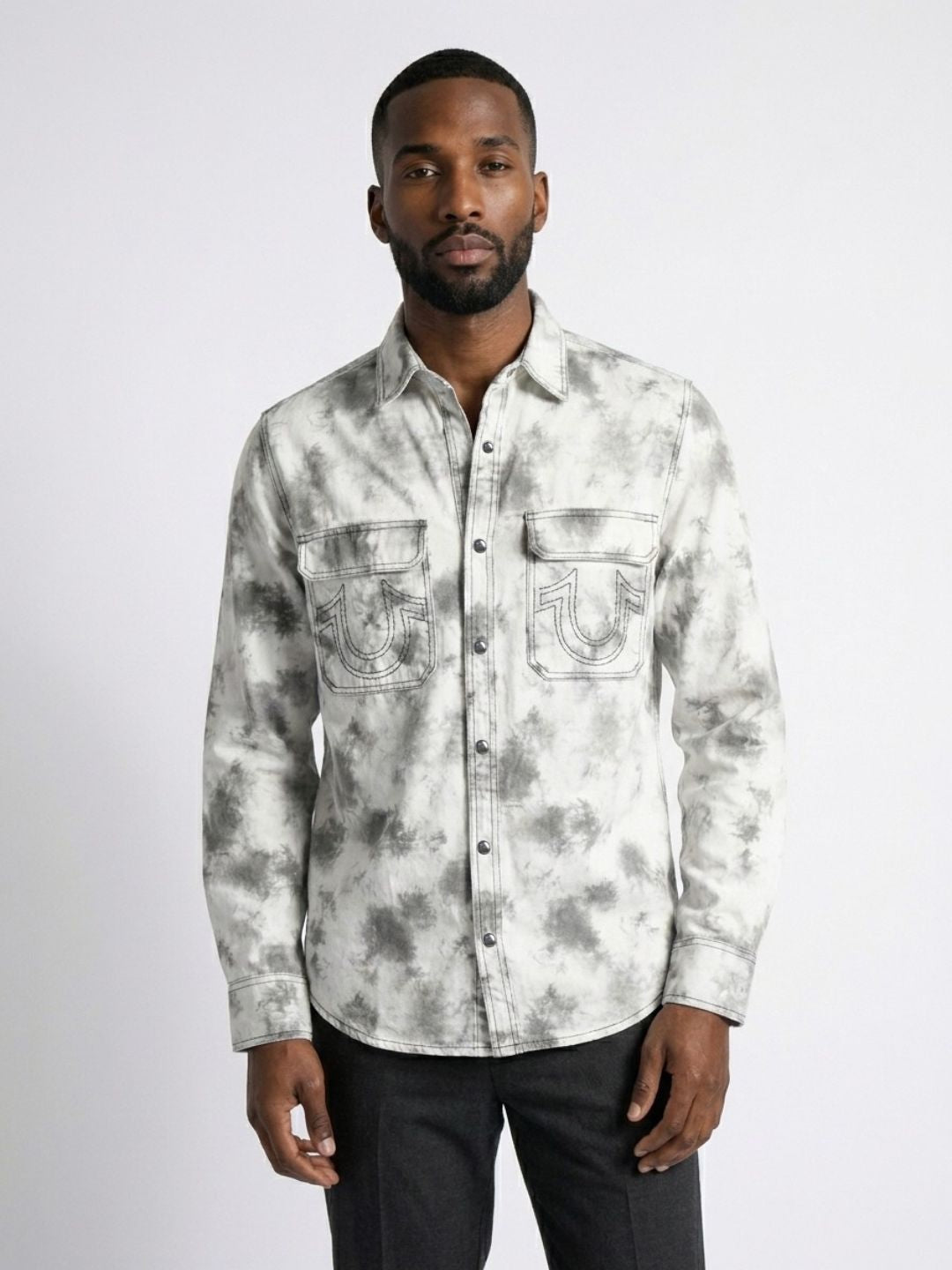 True Religion Men White Tie-Dye Regular Fit Shirt