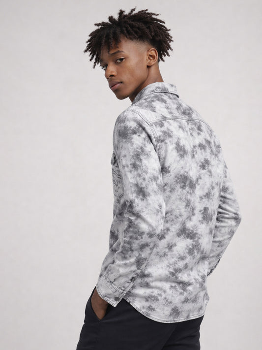 True Religion Men White Tie-Dye Regular Fit Shirt
