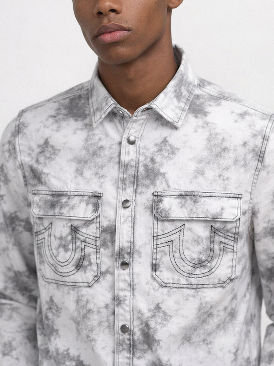 True Religion Men White Tie-Dye Regular Fit Shirt