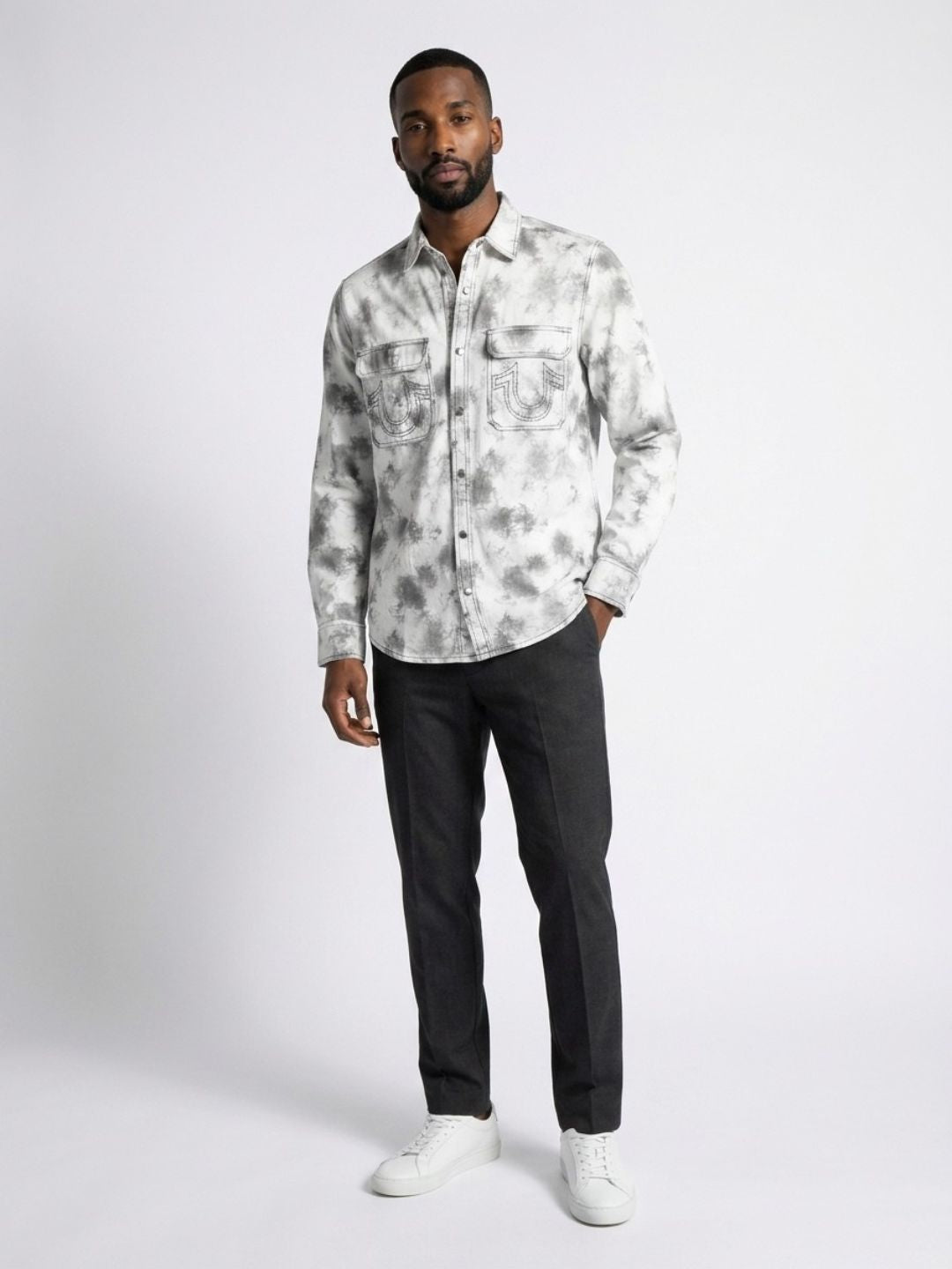 True Religion Men White Tie-Dye Regular Fit Shirt