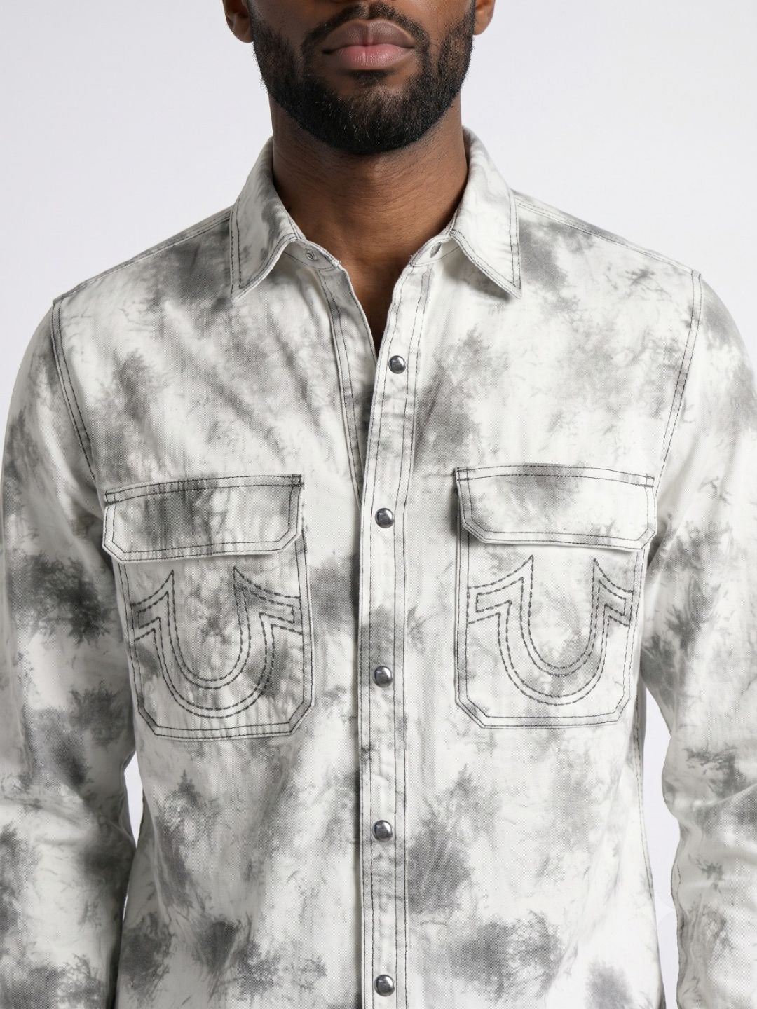 True Religion Men White Tie-Dye Regular Fit Shirt
