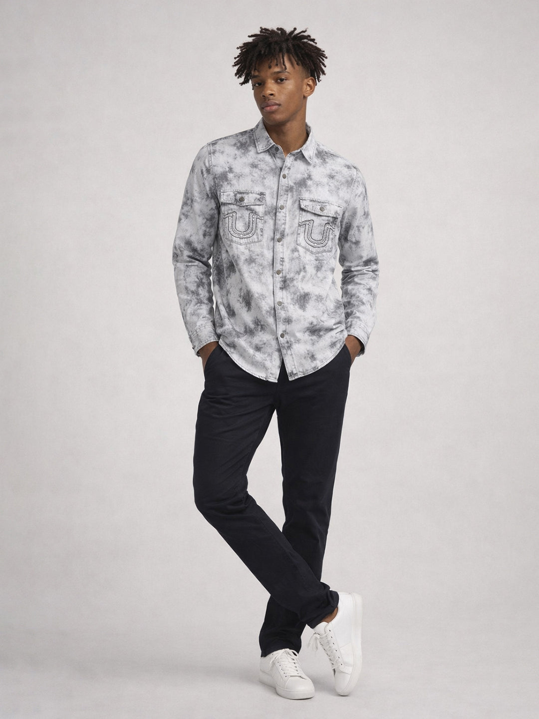 True Religion Men White Tie-Dye Regular Fit Shirt