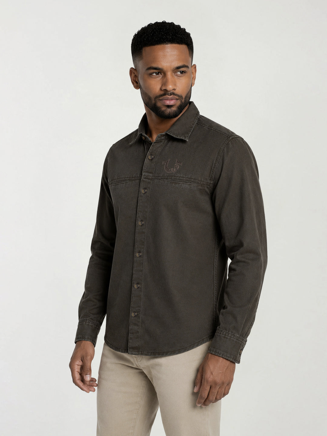True Religion Men Green Cotton Shirt