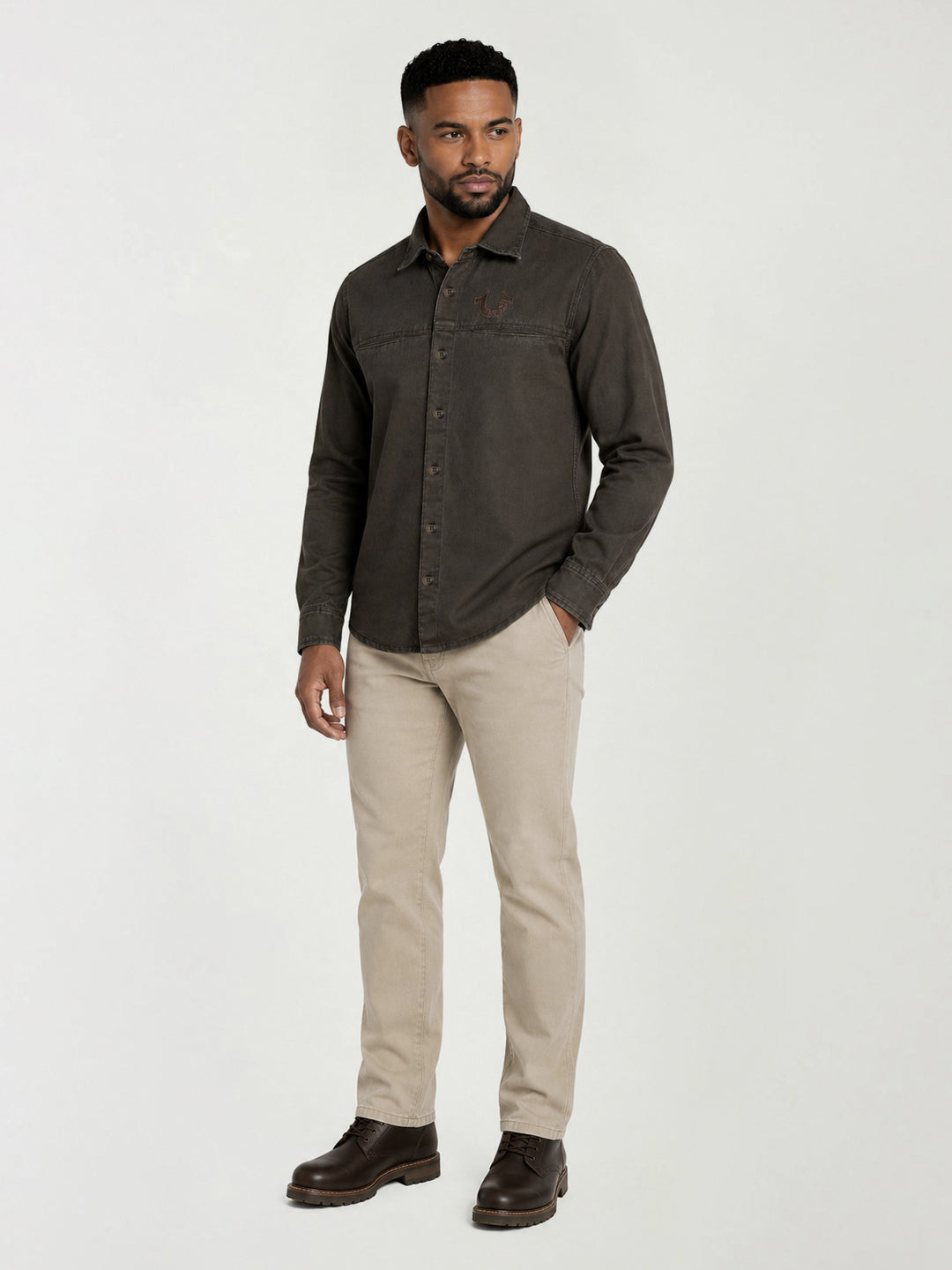 True Religion Men Green Cotton Shirt