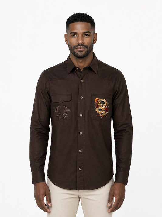 True Religion Brown Cotton Solid Men Shirt