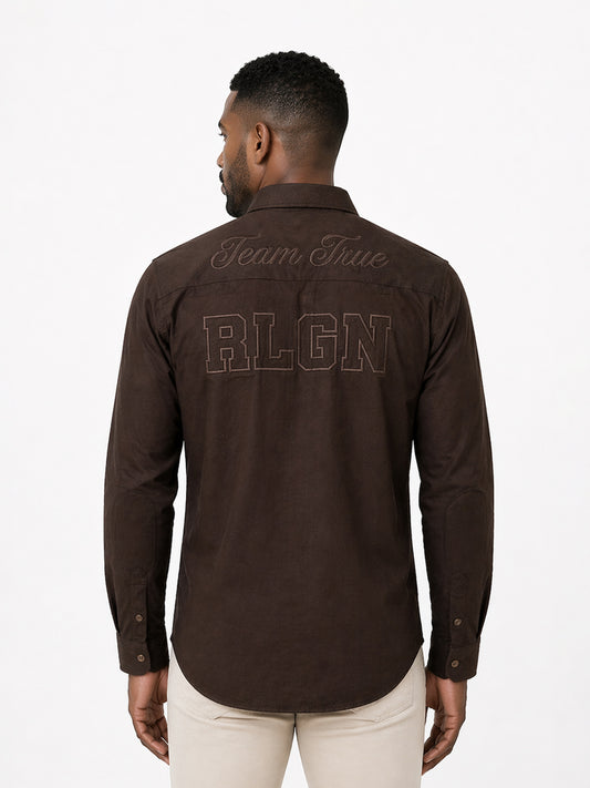 True Religion Brown Cotton Solid Men Shirt