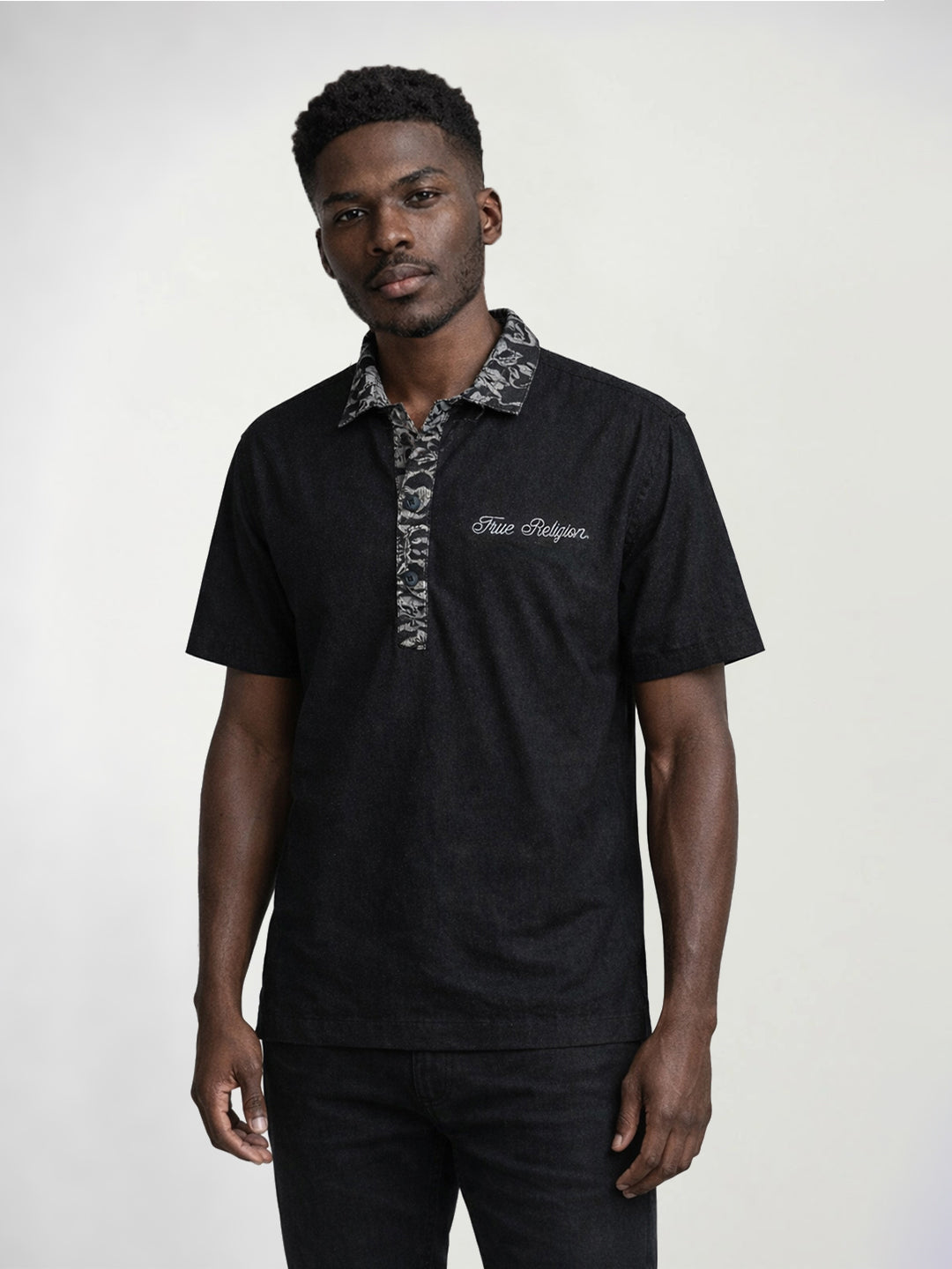 True Religion Men Black Solid Kurta Shirt