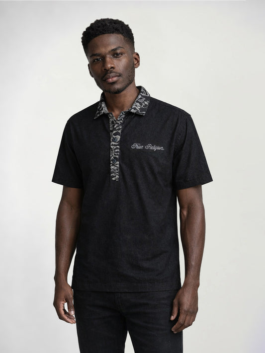True Religion Men Black Solid Kurta Shirt